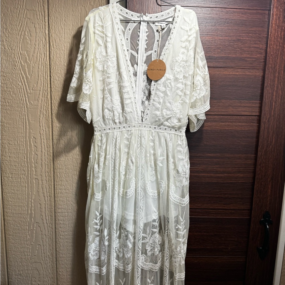 White Honey Punch Overlay Maxi Lace Dress/Romper